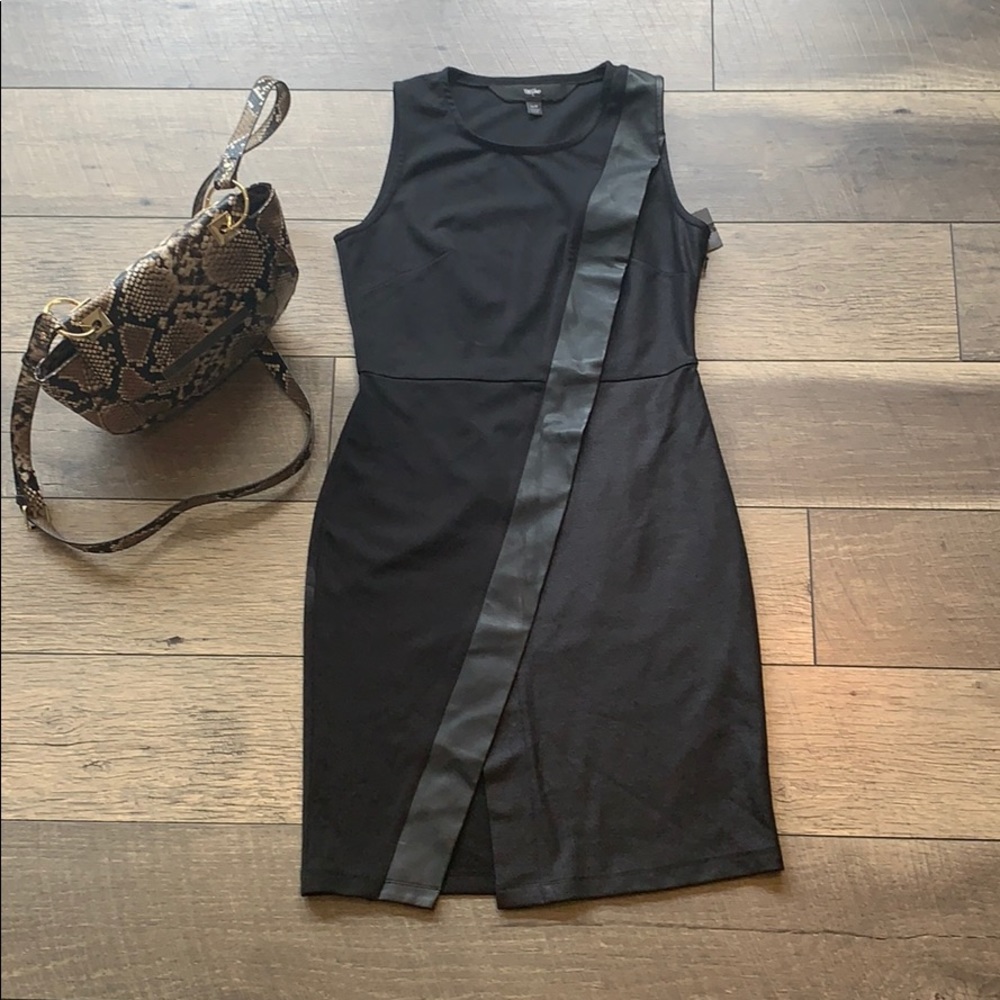 Black dress with faux leather trim